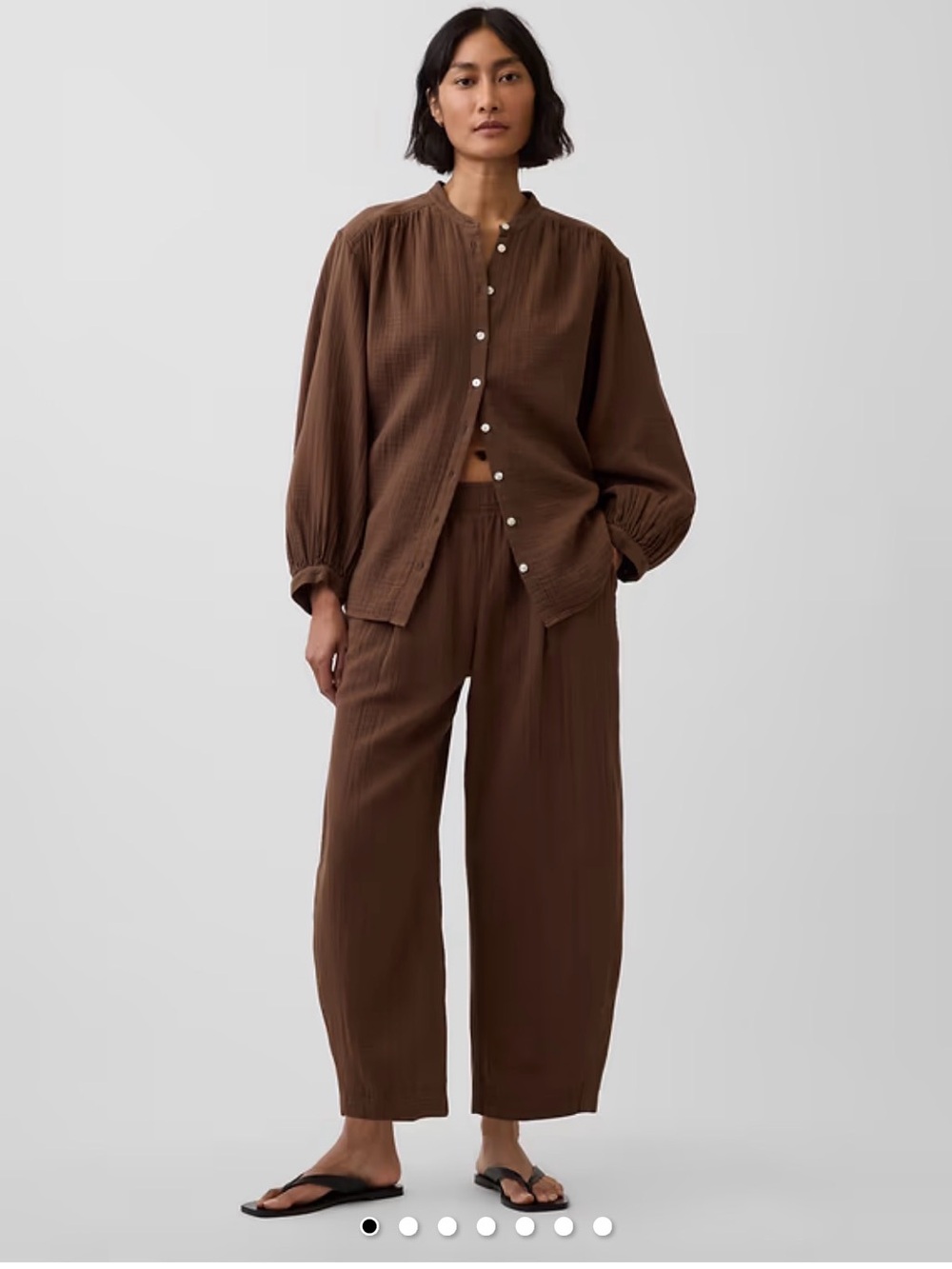 GAP cotton Gauze Easy Barrel Pants in Brown - Picture 1 of 3